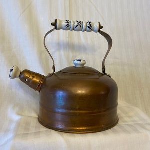 Vintage Copper Kettle w/ Porcelain handles